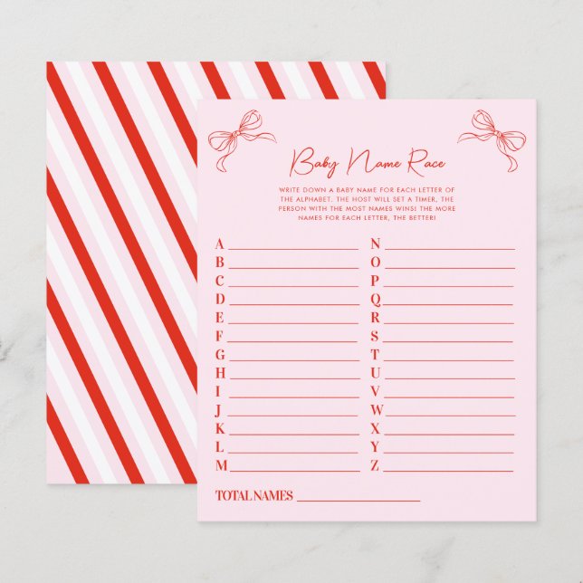 Hand Drawn Pink Red Christmas Baby Name Race Game (Front/Back)