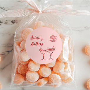 Hand Drawn Pink Red Cocktail Glasses Birthday Classic Round Sticker