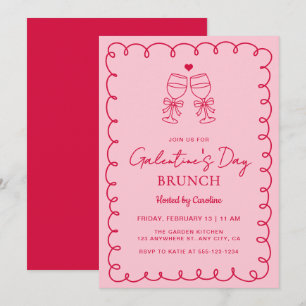 Hand Drawn Pink Red Galentine's Day Brunch Invitation