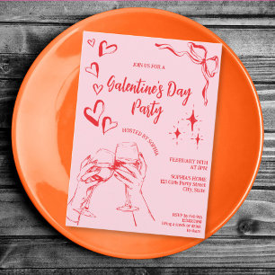 Hand Drawn Pink Red Galentine's Day Cocktail Party Invitation