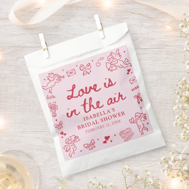 Hand Drawn Pink Red Hearts Valentine Bridal Shower Favor Bag (Clipped)