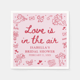 Hand Drawn Pink Red Hearts Valentine Bridal Shower Napkins