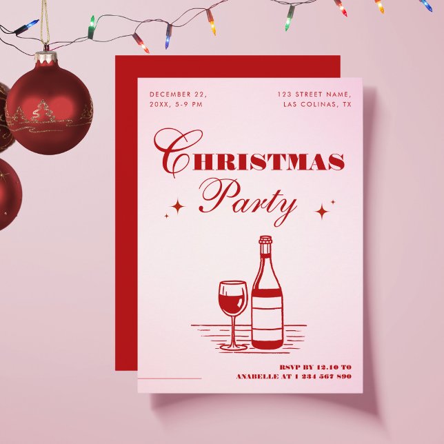 Hand Drawn Pink & Red Stylish Christmas Party Invitation (Creator Uploaded)