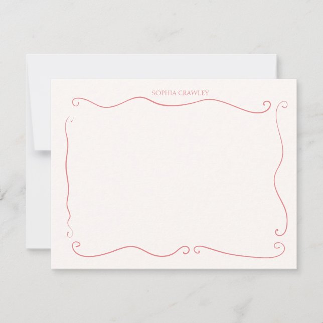 Hand Drawn Pink red Whimsical Personalized Note Card (Front)
