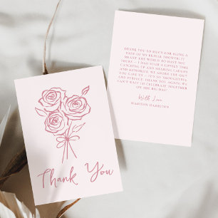 Hand-Drawn Pink Rose Bouquet Bridal Shower Thank You Card