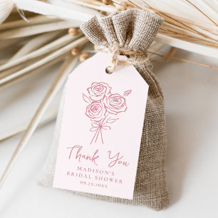Hand-Drawn Pink Rose Bridal Shower Thank You Gift Tags