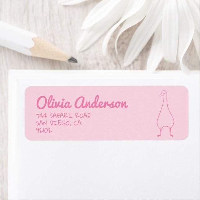 Hand Drawn Pink Silly Goose Fun Baby Girl Shower Label (Insitu)