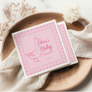 Hand Drawn Pink Silly Goose Fun Baby Girl Shower  Napkins