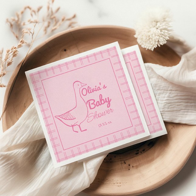 Hand Drawn Pink Silly Goose Fun Baby Girl Shower  Napkins (Creator Uploaded)