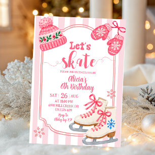 Hand Drawn Pink Skating Girl Birthday Invitation