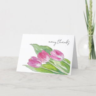Hand Drawn Pink Spring Tulip Sketch Letterpress Thank You Card