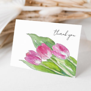 Hand Drawn Pink Spring Tulip Sketch Letterpress Thank You Card