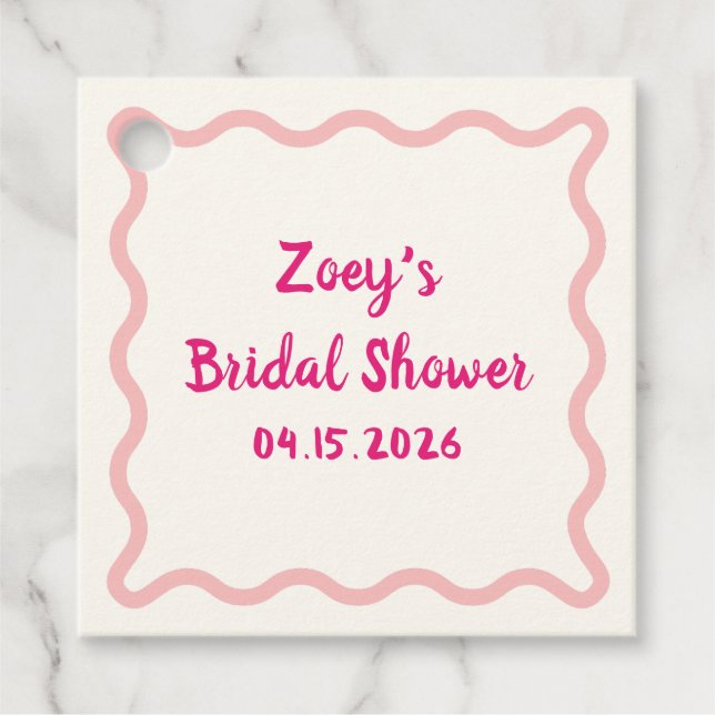 Hand Drawn Pink Wavy Border Bridal Shower Cute Favor Tags (Front)