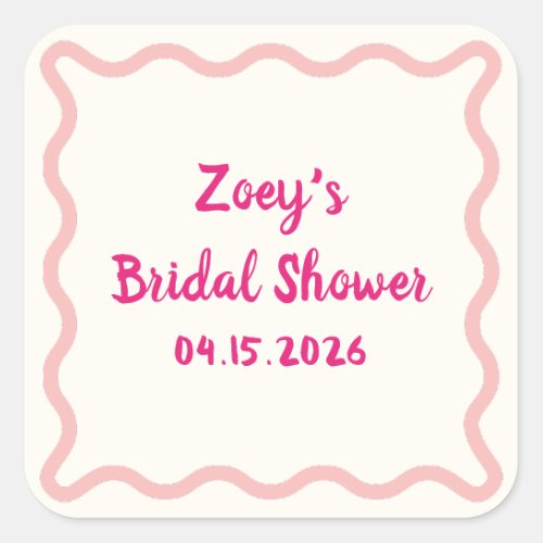 Hand Drawn Pink Wavy Border Bridal Shower Cute Square Sticker