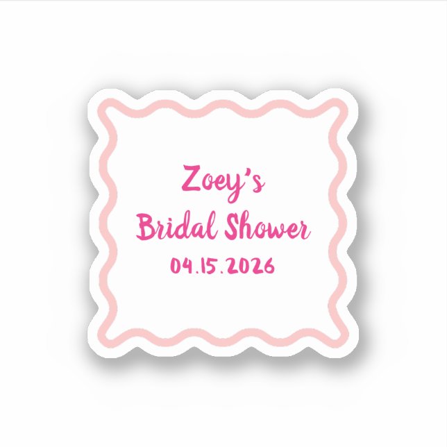 Hand Drawn Pink Wavy Border Bridal Shower Cute  Sticker (Front)