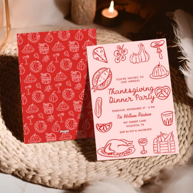 Hand Drawn Pink Whimsy Doodle Thanksgiving Invite (Creator Uploaded)