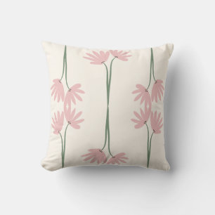 Hand Drawn Pink Wild Flowers Cream Throw Pillow