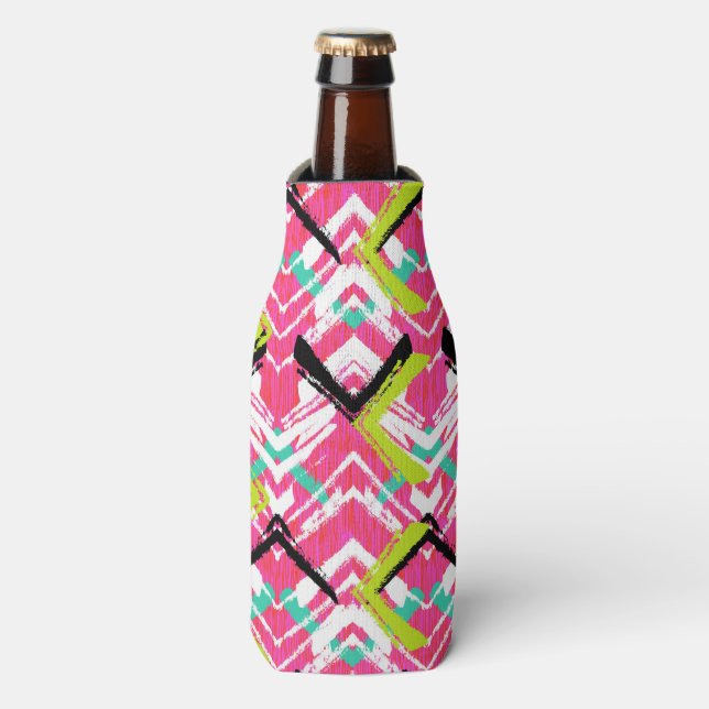Hand Drawn Pink Zig Zag Pattern Bottle Cooler (Bottle Front)
