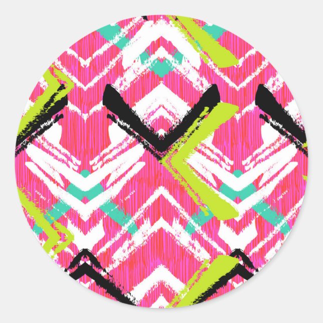Hand Drawn Pink Zig Zag Pattern Classic Round Sticker (Front)