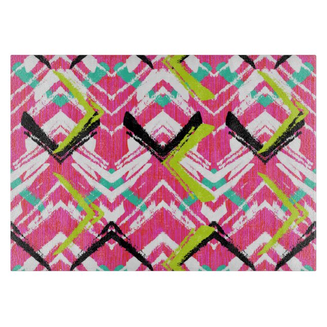 Hand Drawn Pink Zig Zag Pattern Cutting Board (Front)