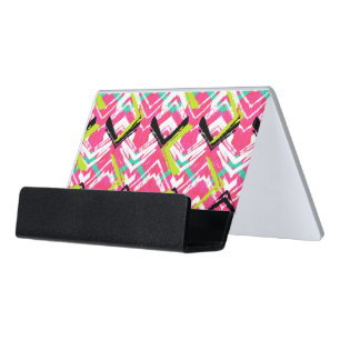 Hand Drawn Pink Zig Zag Pattern Desk Business Card Holder