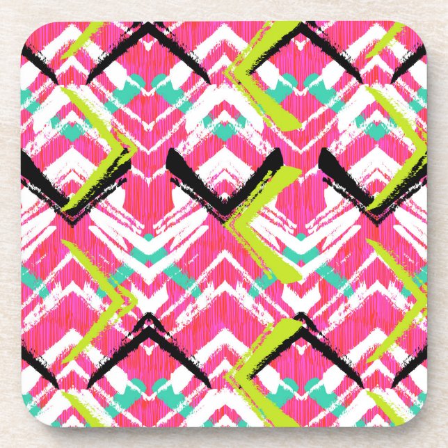 Hand Drawn Pink Zig Zag Pattern Drink Coaster (Front)