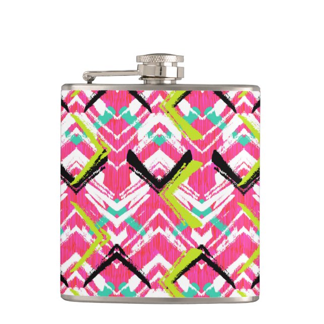 Hand Drawn Pink Zig Zag Pattern Flask (Front)