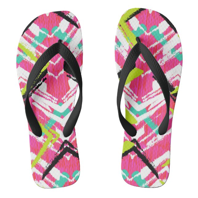 Hand Drawn Pink Zig Zag Pattern Flip Flops (Footbed)