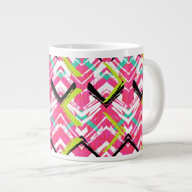 Hand Drawn Pink Zig Zag Pattern Large Coffee Mug (Front Right)