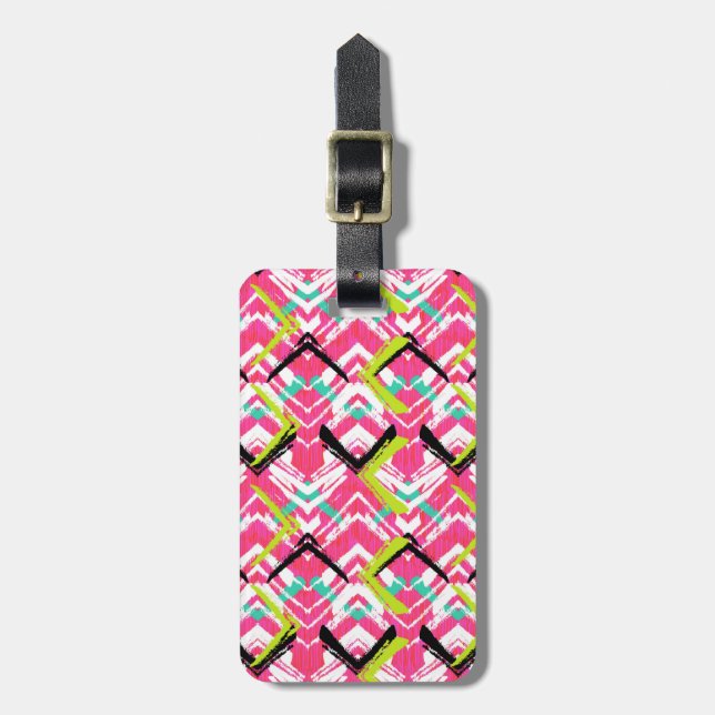 Hand Drawn Pink Zig Zag Pattern Luggage Tag (Front Vertical)