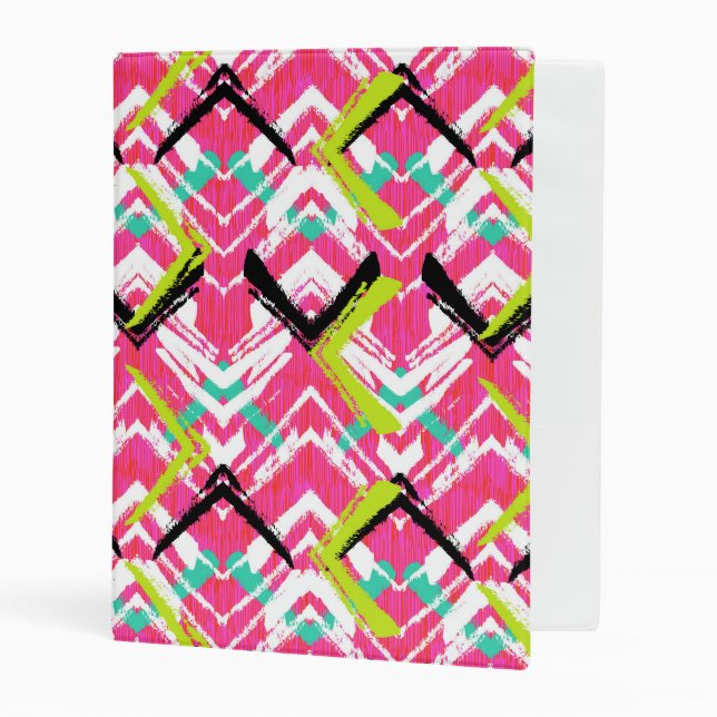 Hand Drawn Pink Zig Zag Pattern Mini Binder (Front/Inside)