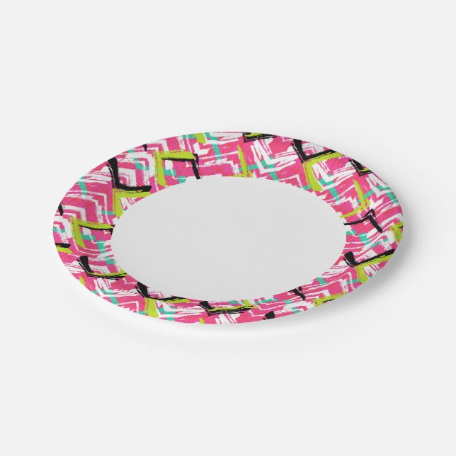 Hand Drawn Pink Zig Zag Pattern Paper Plates (Angled)