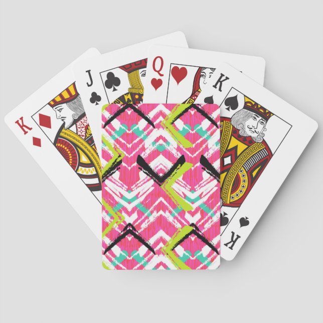 Hand Drawn Pink Zig Zag Pattern Poker Cards (Back)