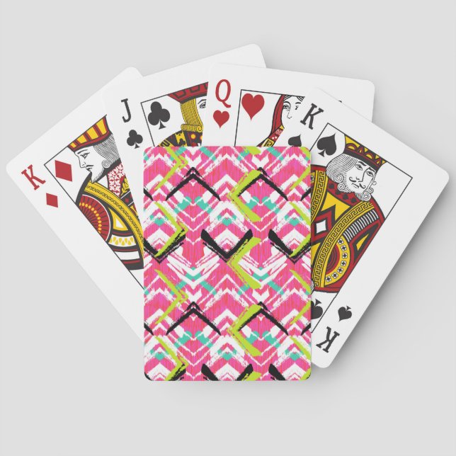 Hand Drawn Pink Zig Zag Pattern Poker Cards (Back)