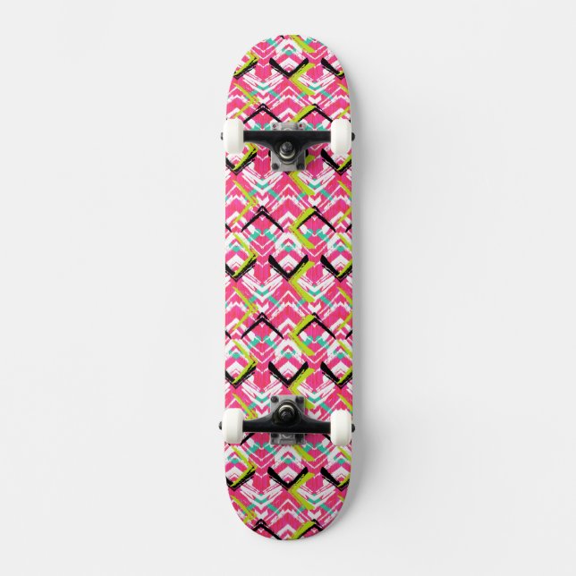 Hand Drawn Pink Zig Zag Pattern Skateboard Deck (Front)
