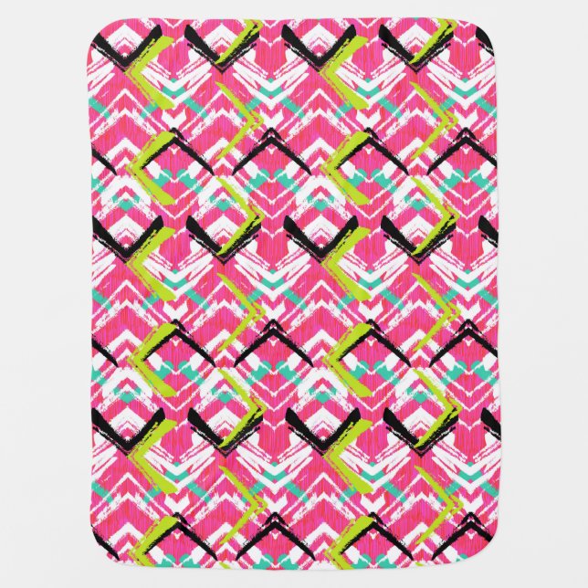 Hand Drawn Pink Zig Zag Pattern Stroller Blanket (Front)
