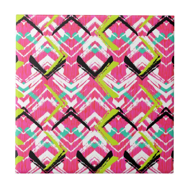 Hand Drawn Pink Zig Zag Pattern Tile (Front)