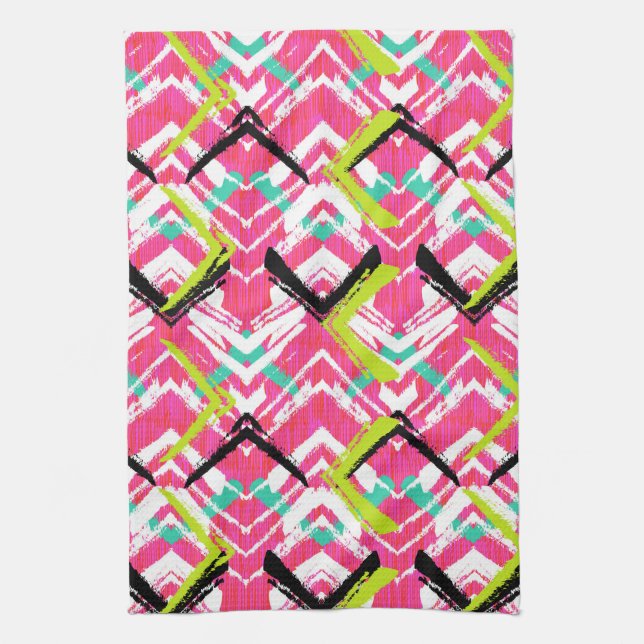 Hand Drawn Pink Zig Zag Pattern Towel (Vertical)