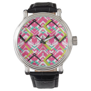 Hand Drawn Pink Zig Zag Pattern Watch