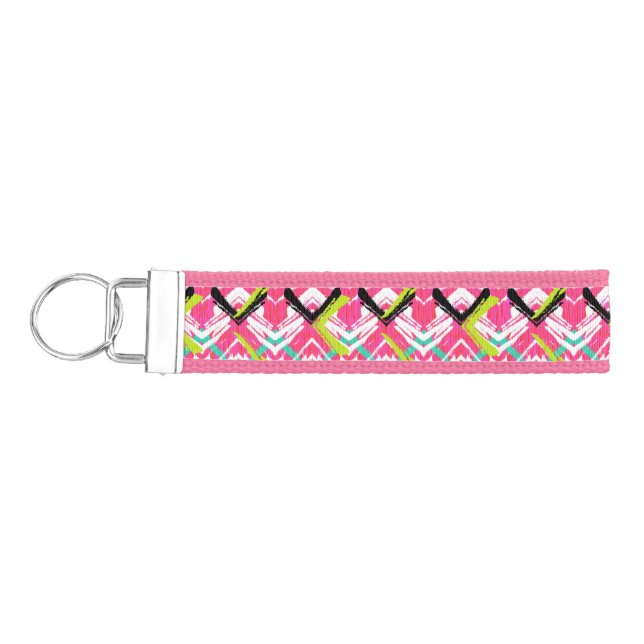 Hand Drawn Pink Zig Zag Pattern Wrist Keychain (Keys on Left)