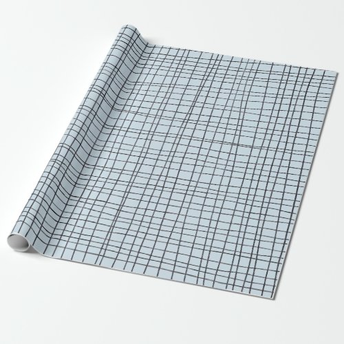 Hand drawn pinstripes grid lines black and blue wrapping paper
