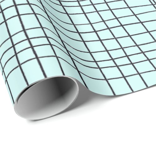 Hand drawn pinstripes grid lines black and mint wrapping paper