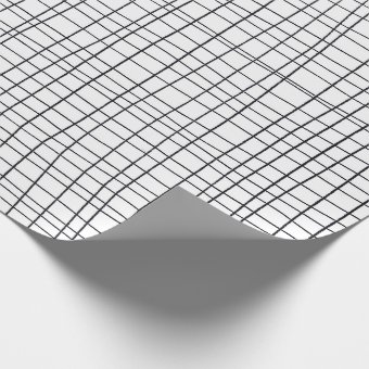 Hand drawn pinstripes grid lines black and white wrapping paper | Zazzle