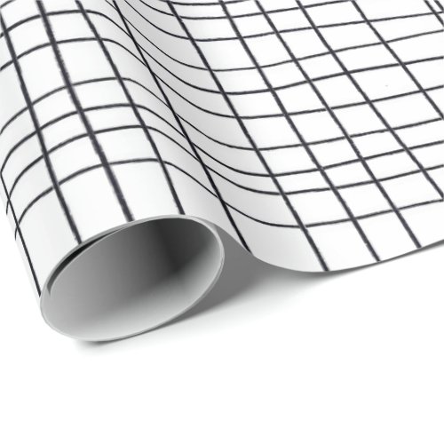 Hand drawn pinstripes grid lines black and white wrapping paper