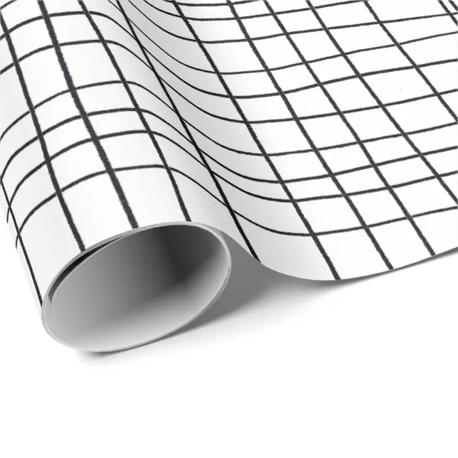 Hand drawn pinstripes grid lines black and white wrapping paper | Zazzle