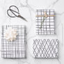 Hand Drawn Pinstripes Grid Wonky Black & White Wrapping Paper Sheets