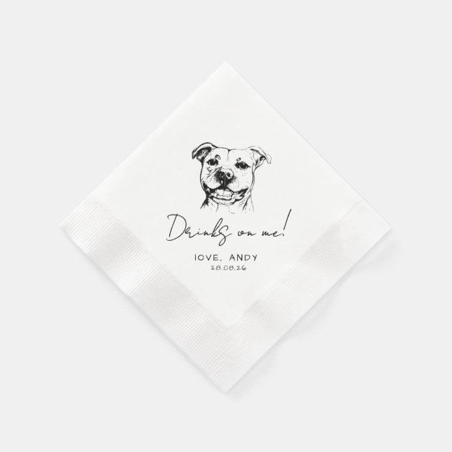 Hand Drawn Pit Bull Drinks on me Cocktail Napkins (Corner)