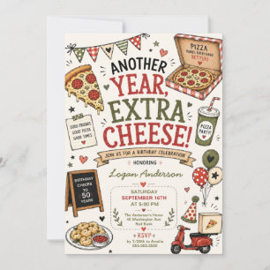 Hand drawn Pizza Birthday Invitation 