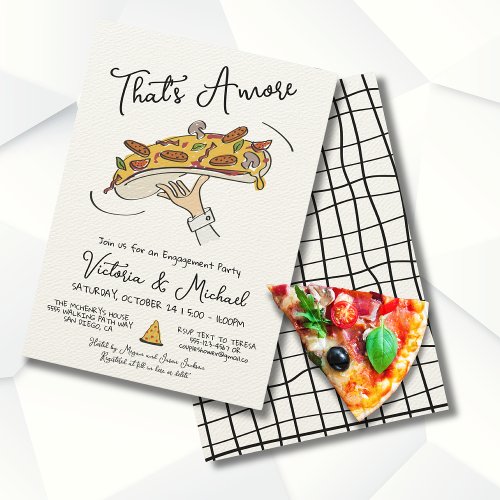 Hand Drawn Pizza Toss Engagement Party Invitation