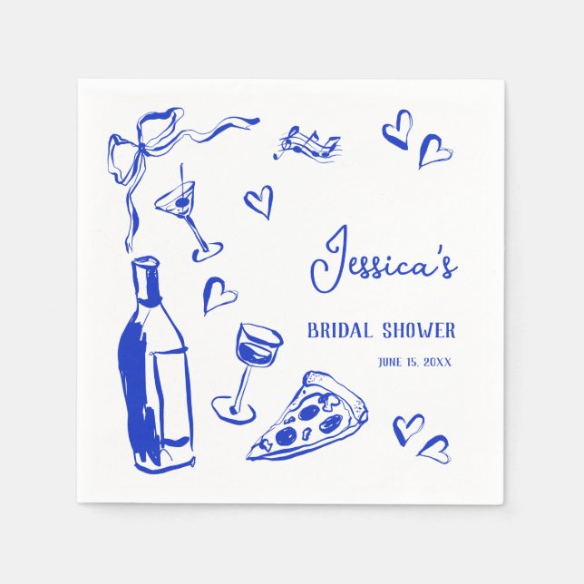 Hand Drawn Pizza Vino That's Amore Bridal Shower Napkins (Front)